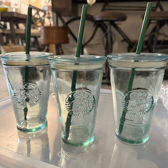 Starbucks glass tumblers set of 3 with green top - Picture 1 of 1